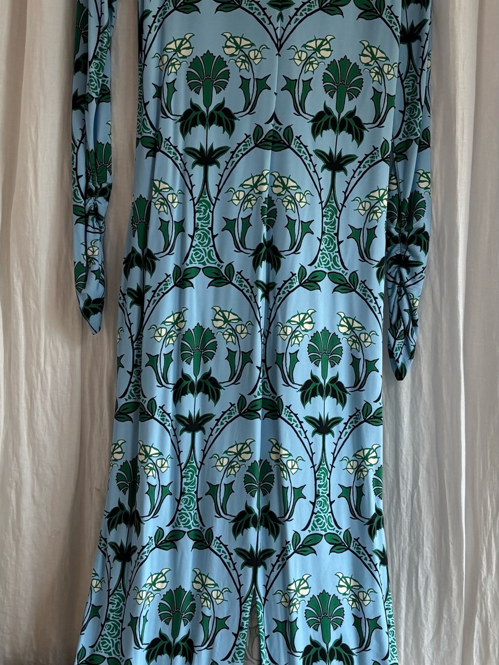 LA DoubleJ Blue Dress with Green and White Floral Motif